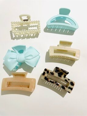 6-Piece Women's Hair Clip Set — Pastel Blue, Cream, Pearl & Tortoise